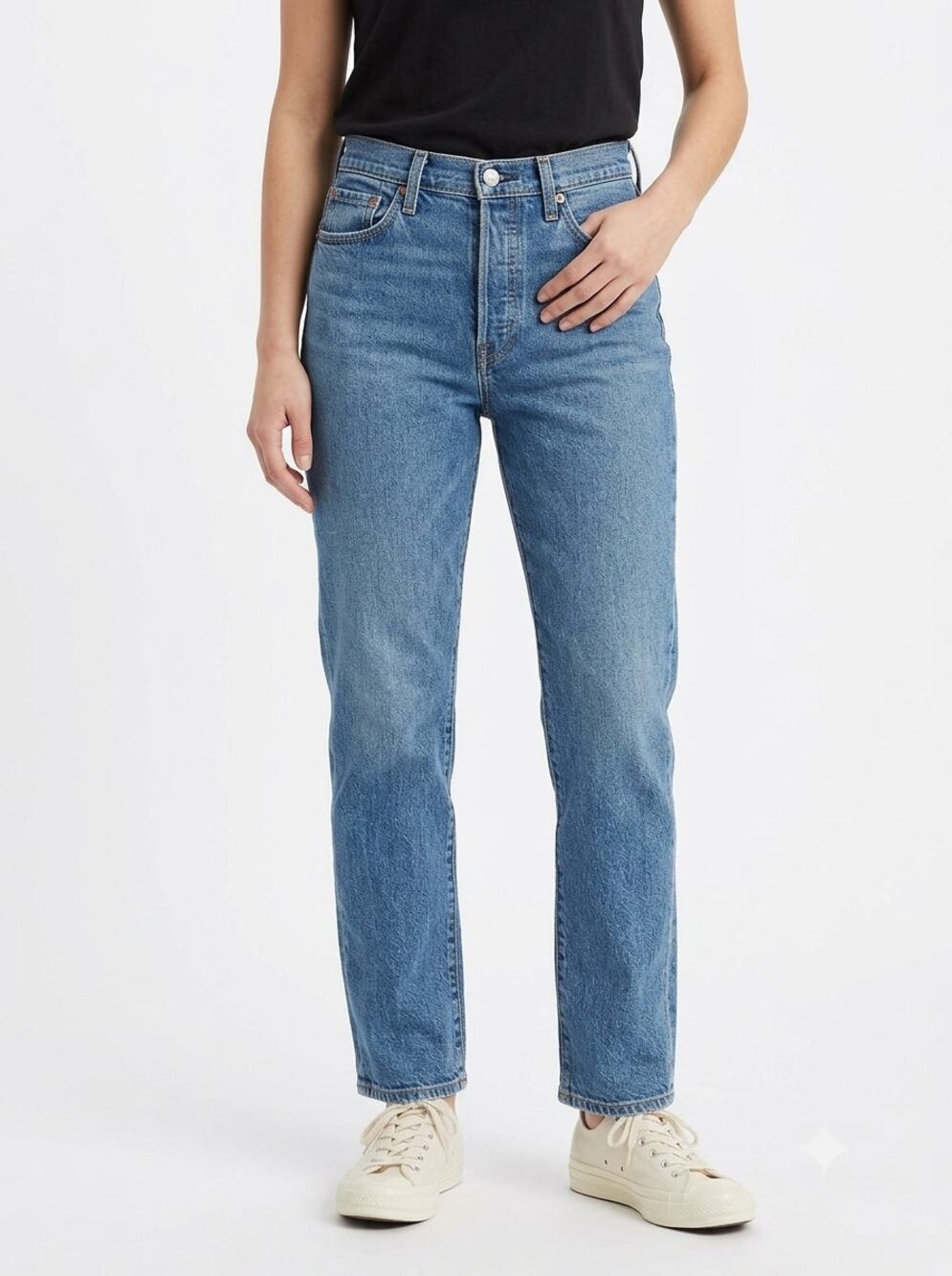 Levi's Wedgie Straight Jeans Women's 31x28 Medium Wash Blue Denim Button Fly